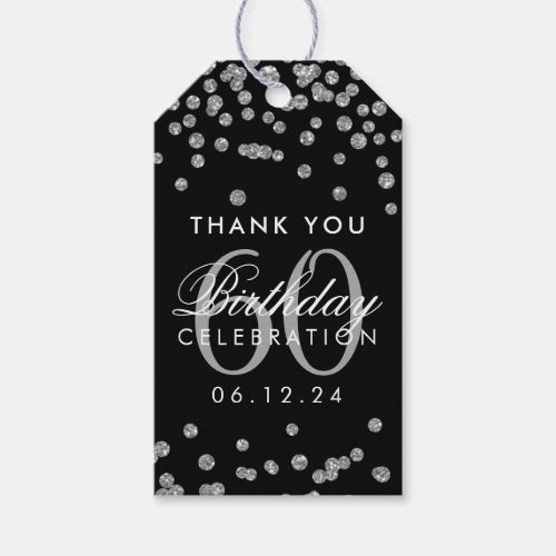 Silver Black 60th Birthday Thank You Confetti Gift Tags