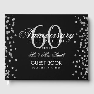 Silver Black 60th Diamond Anniversary Glitter Guest Book