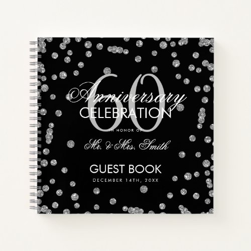 Silver Black 60th Diamond Anniversary Glitter  Notebook
