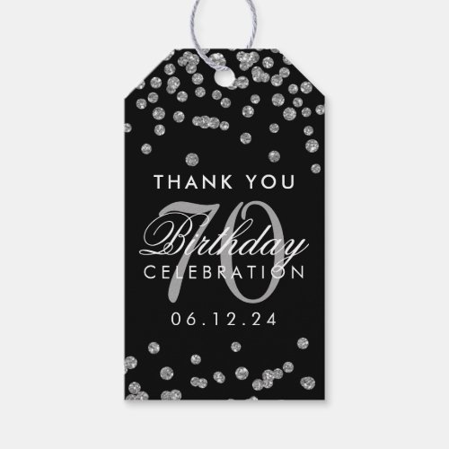 Silver Black 70th Birthday Thank You Confetti Gift Tags
