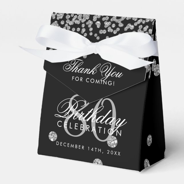Silver Black 80th Birthday Thank You Confetti Favor Boxes (Front Side)