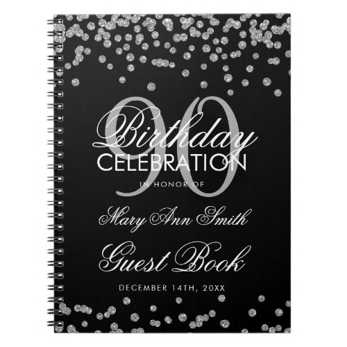 Silver Black 90th Birthday Guest Book Confetti