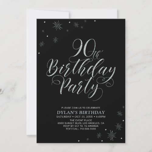 Silver  Black  90th Photo Birthday Party Invitation