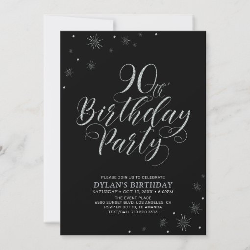 Silver & Black | 90th Photo Birthday Party Invitation | Zazzle