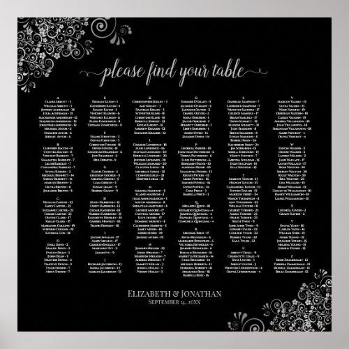 Silver  Black Alphabetical Wedding Seating Chart