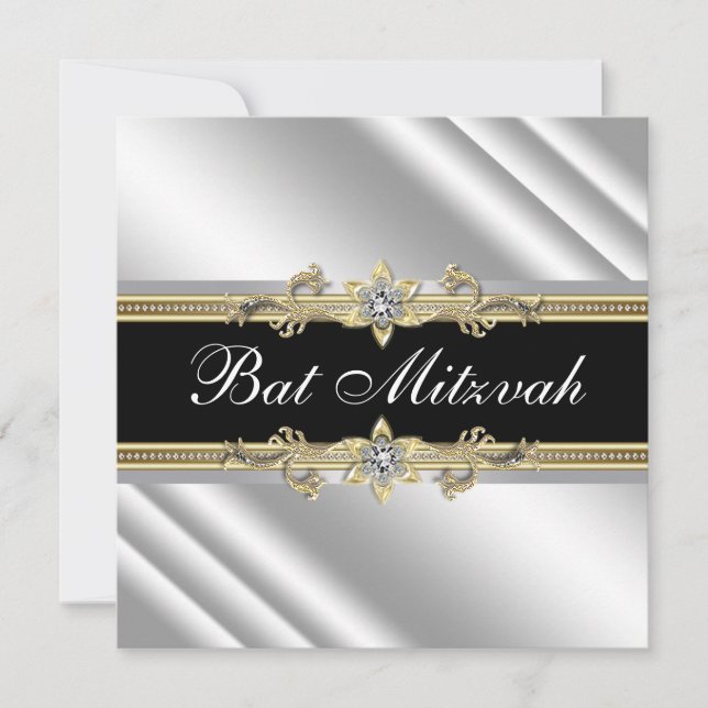 Silver Black and Gold Bat Mitzvah Invitation (Front)