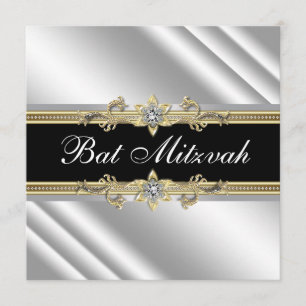 Silver Black and Gold Bat Mitzvah Invitation