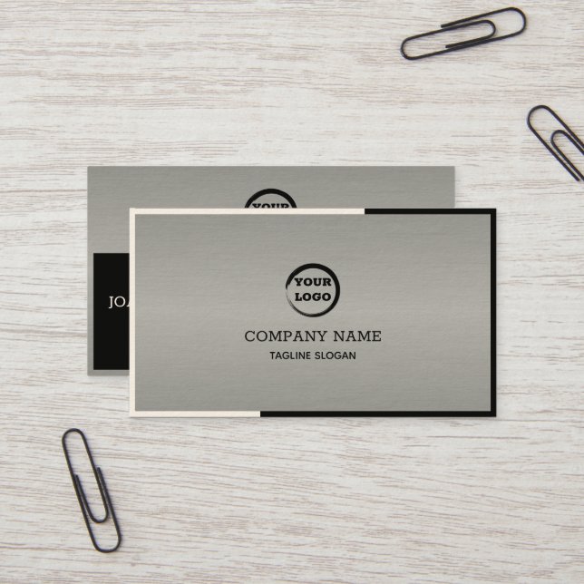 Silver Black And White Geometric Business Card (Front/Back In Situ)