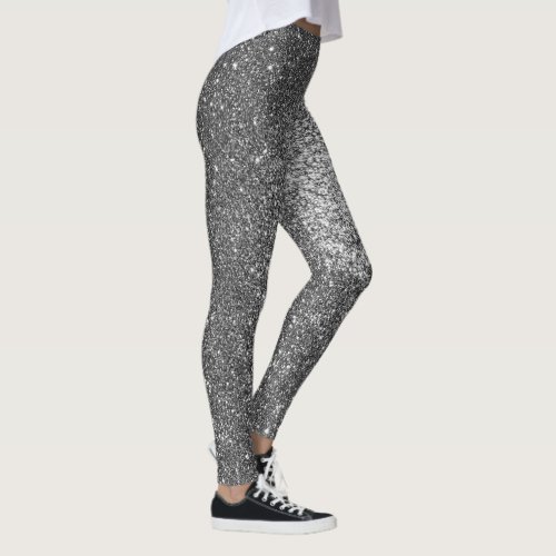 Silver Black and White Glitter Sparkles Yoga Leggings