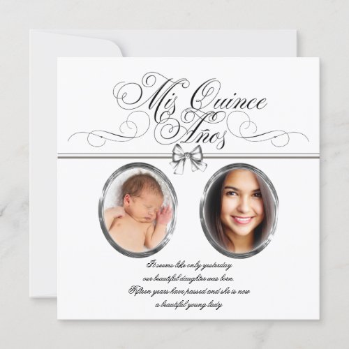 Silver Black White Photo Quinceanera Invitations