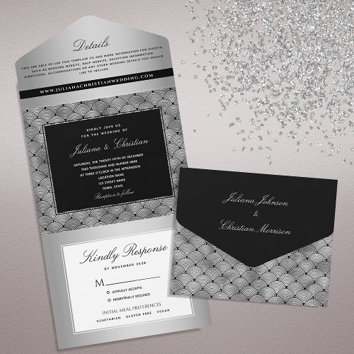 Silver Black and White Wedding All In One Invitation