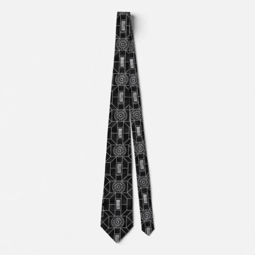 Silver  Black Art_Deco pattern  Neck Tie