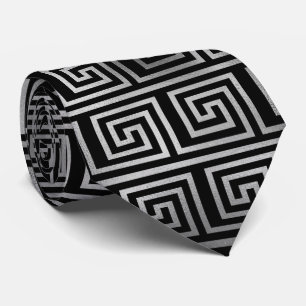 Silver black art deco tiled pattern neck tie