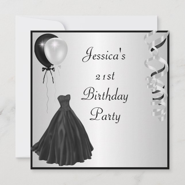 Silver Black Balloons Formal 21st Birthday Invitation (Front)