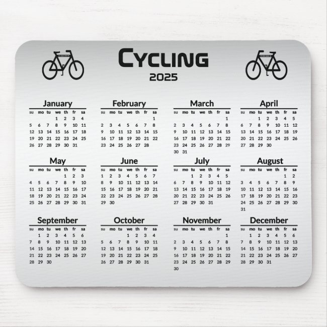 Silver Black Bicycle Sports 2025 Calendar Mousepad