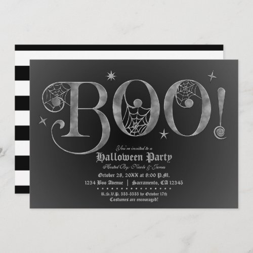 Silver  Black BOO Elegant Halloween Party   Invitation