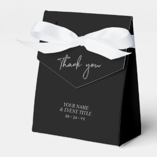 Silver & Black Brush Script Party Thank you Favor Boxes
