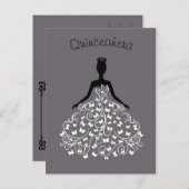 Silver Black Butterfly Gown Quinceanera Invitation (Front/Back)