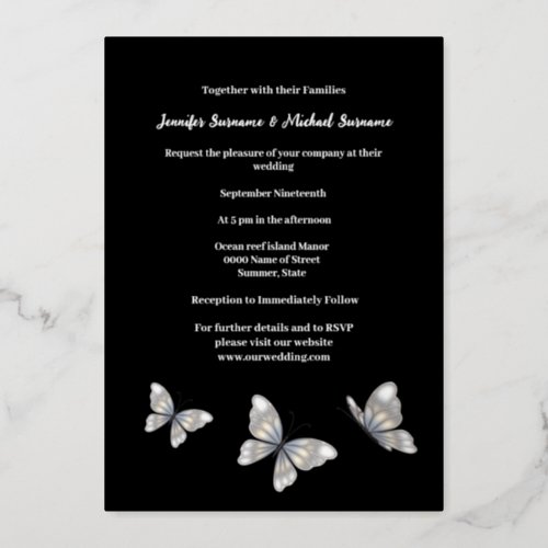 Silver black butterfly minimalist plain elegant  foil invitation