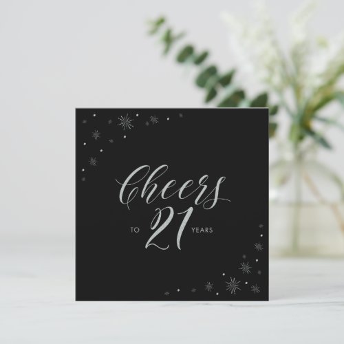 Silver  Black Cheers 21st Birthday Party Square Invitation