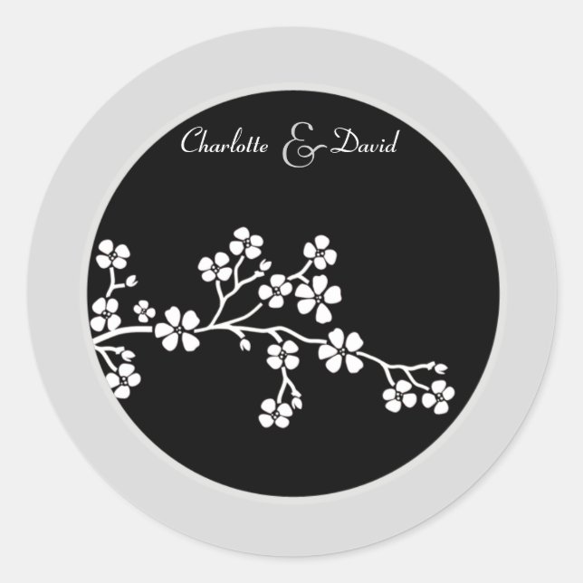 Silver Black Cherry Blossom Wedding Sticker (Front)
