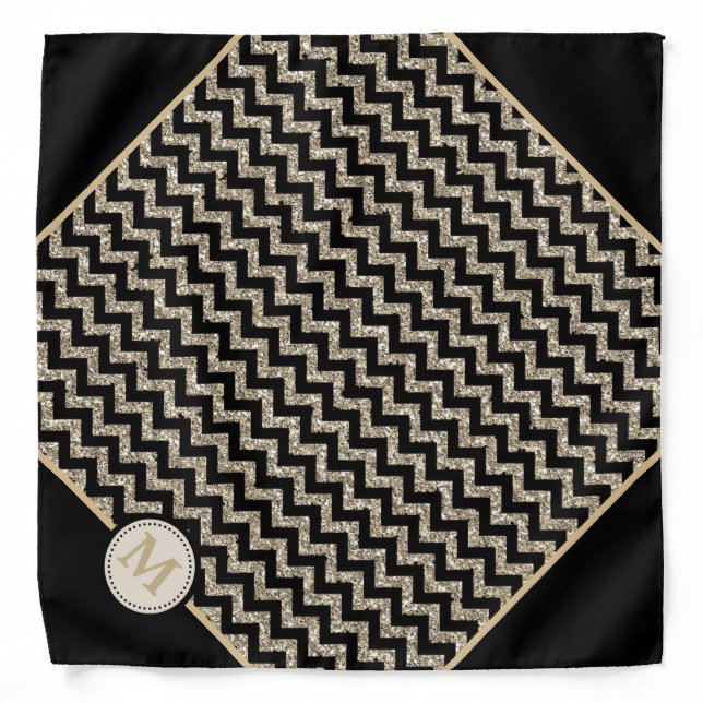 Silver Black Chevron Monogram Bandana (Front)