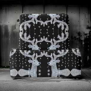 Silver Black Christmas Reindeer Wrapping Paper