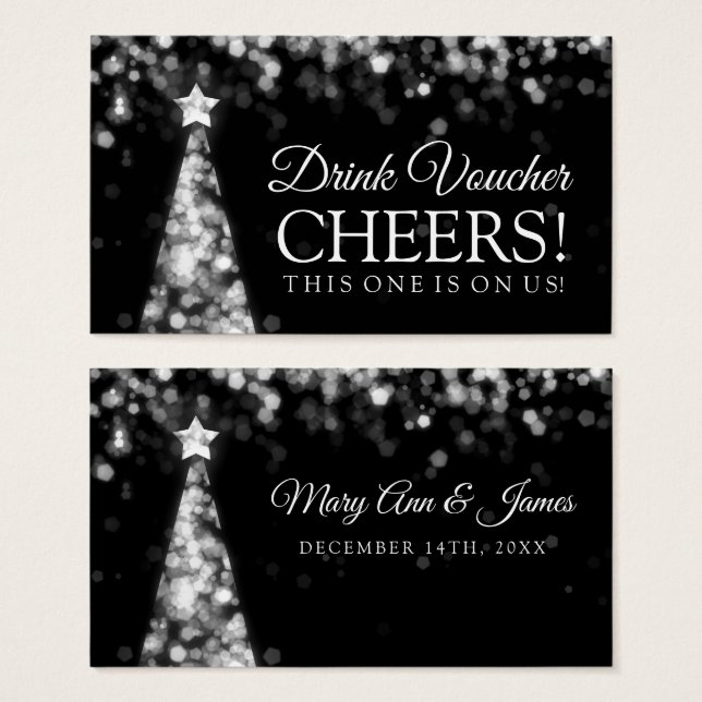 Silver Black Christmas Wedding Drink Voucher (Front & Back)