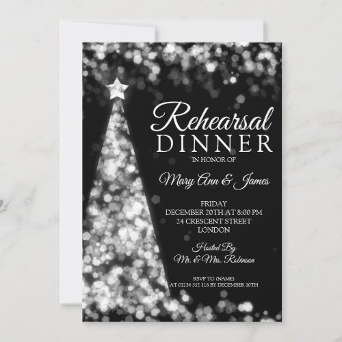 Silver Black Christmas Wedding Rehearsal Dinner Invitation