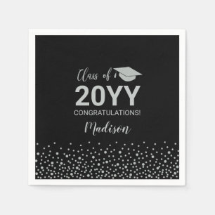 Silver & Black Confetti Class Graduation Party Nap Napkins