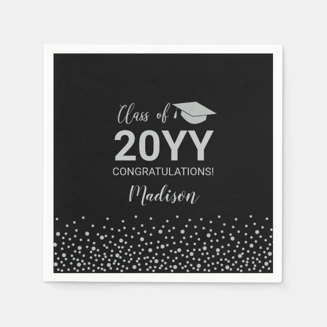 Silver & Black Confetti Class Graduation Party Nap Napkins (Front)