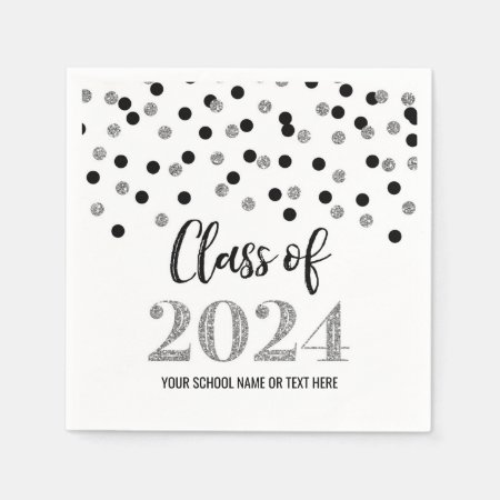Silver Black Confetti Class Of 2024  Napkins
