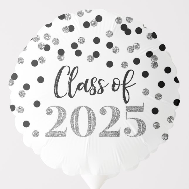 Silver Black Confetti Class of 2025 Graduation Balloon (Front)