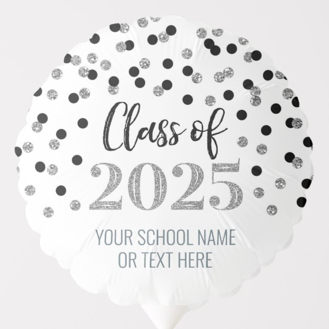 Silver Black Confetti Class of 2025 Graduation Balloon (Front)