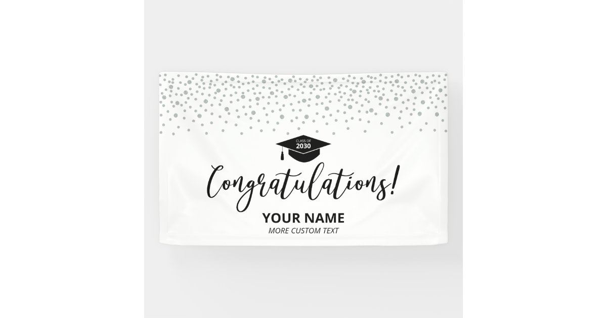 Silver & Black Confetti Congratulation Graduation Banner | Zazzle
