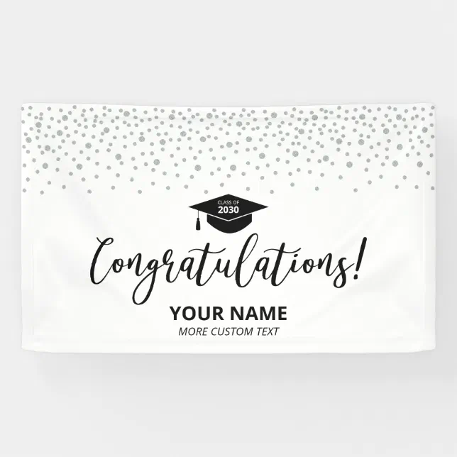 Silver & Black Confetti Congratulation Graduation Banner | Zazzle