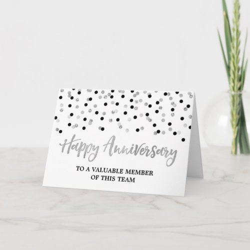 Silver Black Confetti Employee Anniversary Card