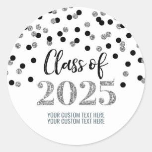 Silver Black Confetti Graduation 2025 Classic Round Sticker