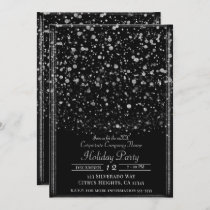 Silver & Black Confetti Splatter Holiday Party Invitation
