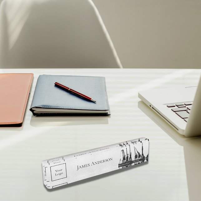 Silver black construction cranes industry logo desk name plate (Creator Uploaded)