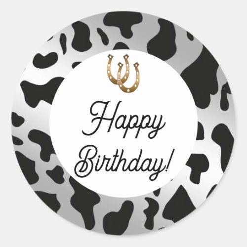 Silver  Black Cow Spots Birthday Classic Round Sticker