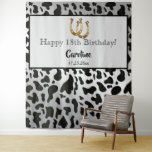 Silver & Black Cow Spots & Gold Horseshoe Birthday Tapestry<br><div class="desc">Celebrate your birthday in style with Black Cow Spots or Dalmatian pattern with a touch of Silver in the background and Good Luck Charm Gold Horseshoes.</div>