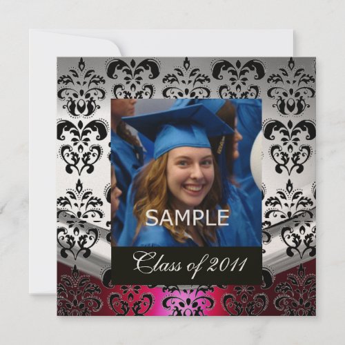 SILVER BLACK DAMASK GRADUATION MONOGRAM Champagne Announcement