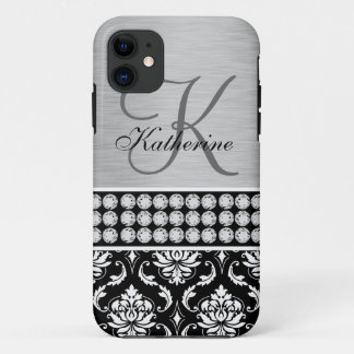 Silver Black Damask Name Monogram iPhone 5 Case
