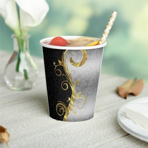 Silver  Black Damask  Paper Cups