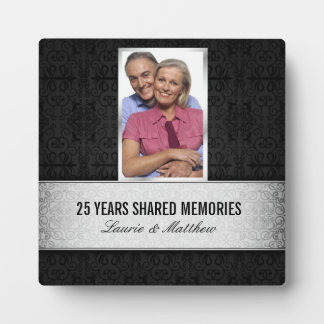 Silver Black Damask Photo Frame 25th Anniversary
