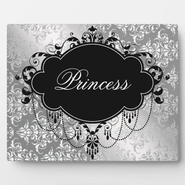 Silver Black Damask Princess Plaque (Front)