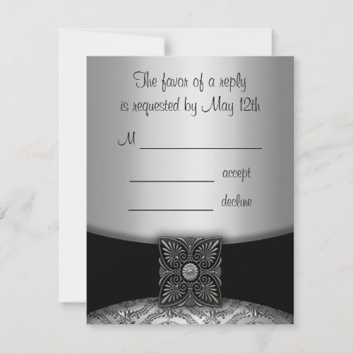 Silver &amp; Black Damask RSVP Cards