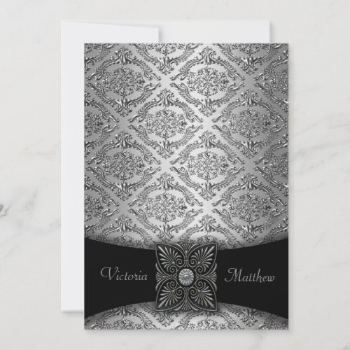 Silver &amp; Black Damask Wedding Invitations