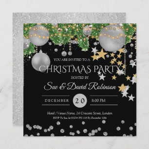 Silver Black Decor Christmas Holiday Party Invitation